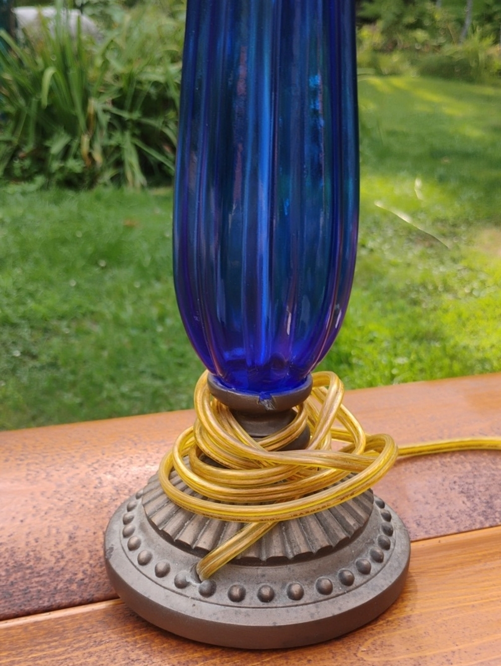 Vintage Desk Lamp Cobalt Blue Glass Crystal Table Lamp - Picture 5 of 16